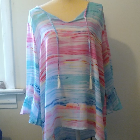 Rafaella Tops - Tye Dye Blouse w Flared Sleeves